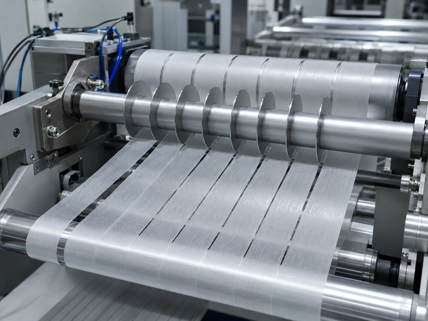 Oral dissolving film slitting and strip cutting