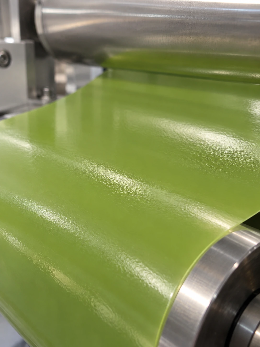Green oral film moving across production rollers