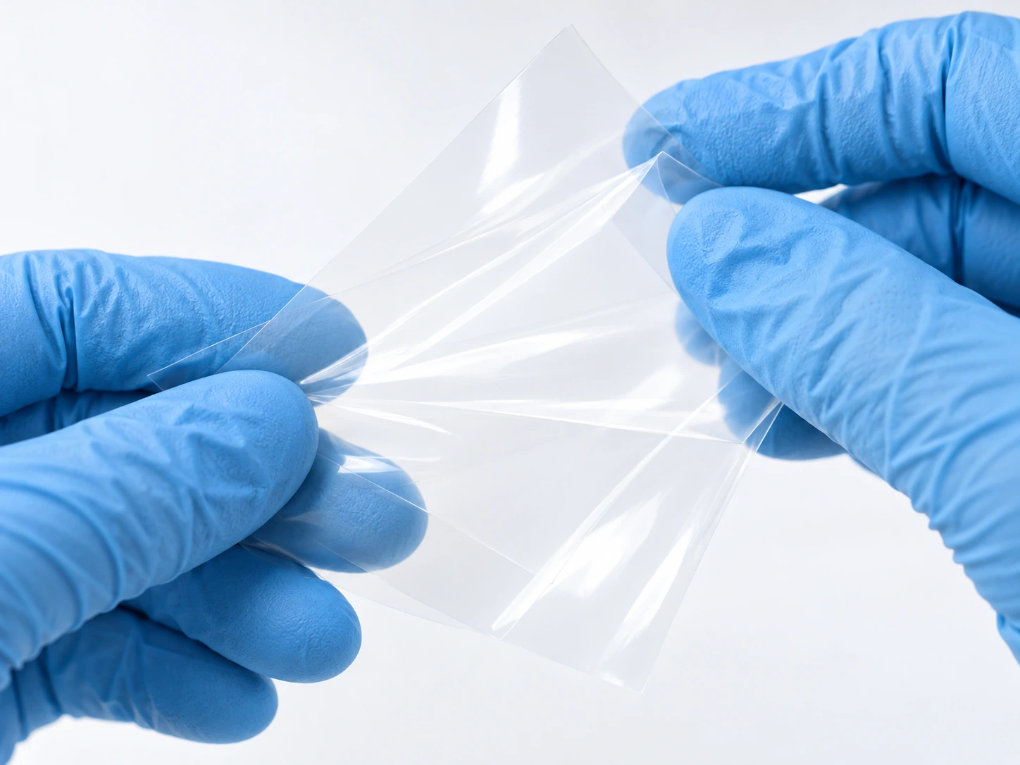 Transparent oral film handled with cleanroom gloves