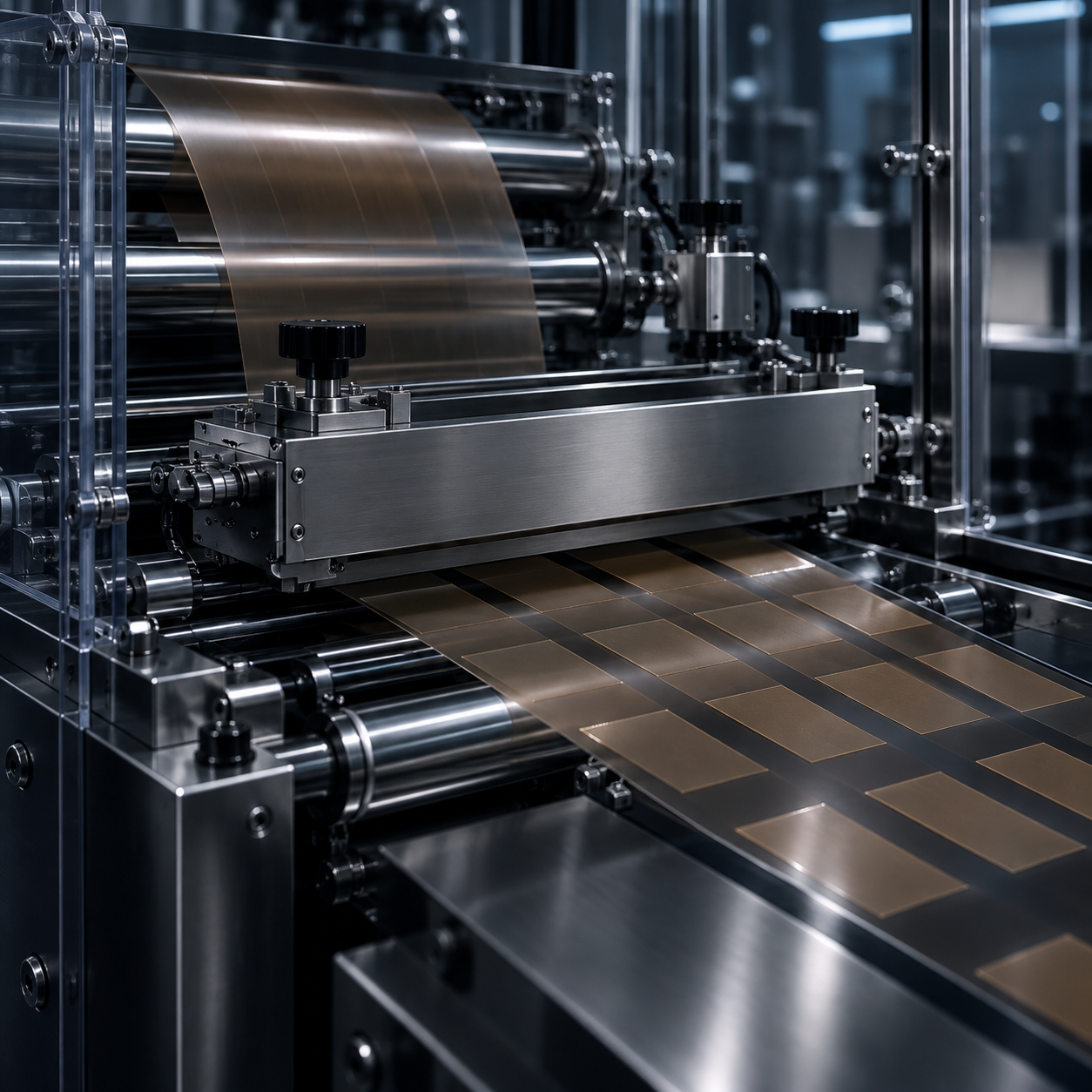 Produce stage converting coated film into strips
