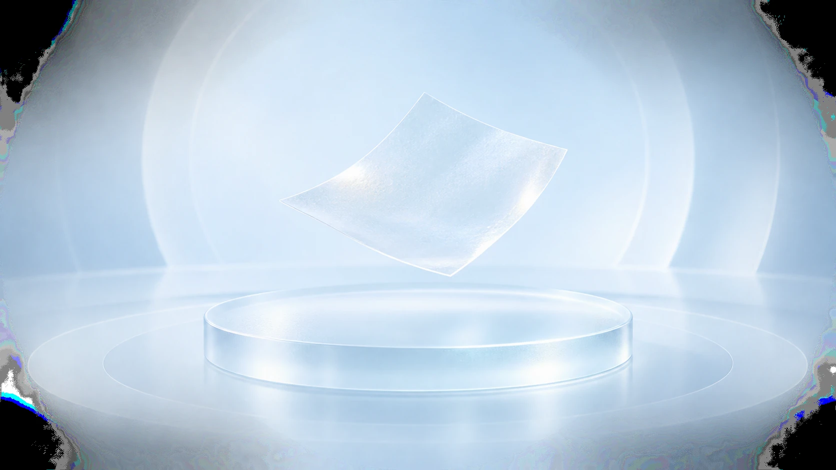 Thin oral dissolving film floating above a clean display platform
